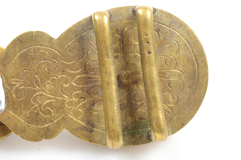 Antique Chinese Brass and Glass Buckle