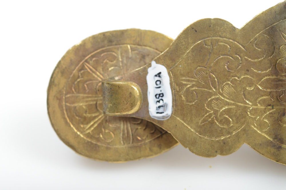 Antique Chinese Brass and Glass Buckle