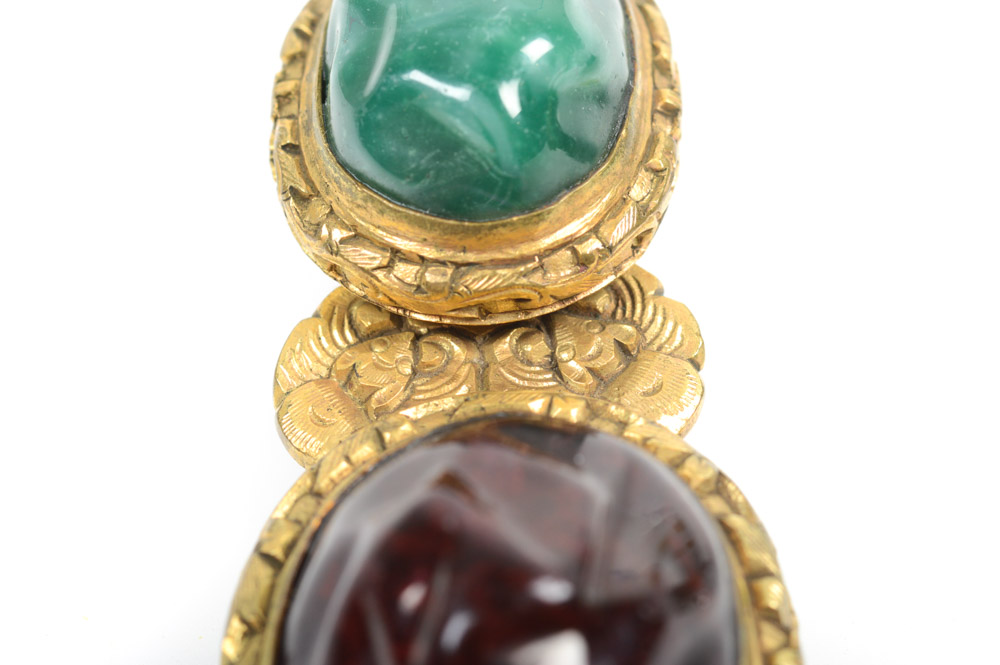 Antique Chinese Brass and Glass Buckle