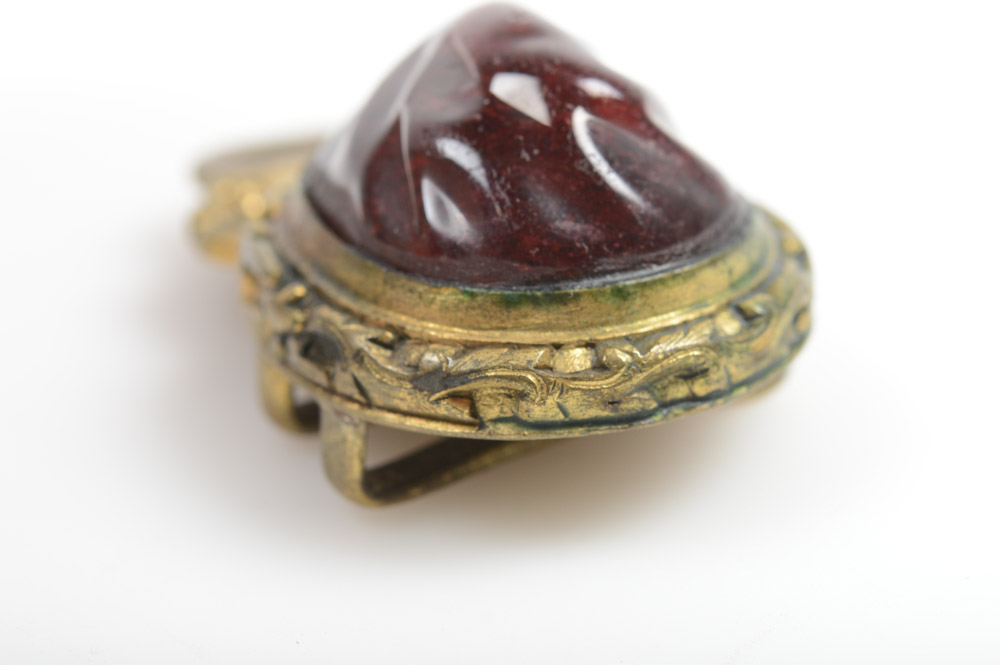 Antique Chinese Brass and Glass Buckle