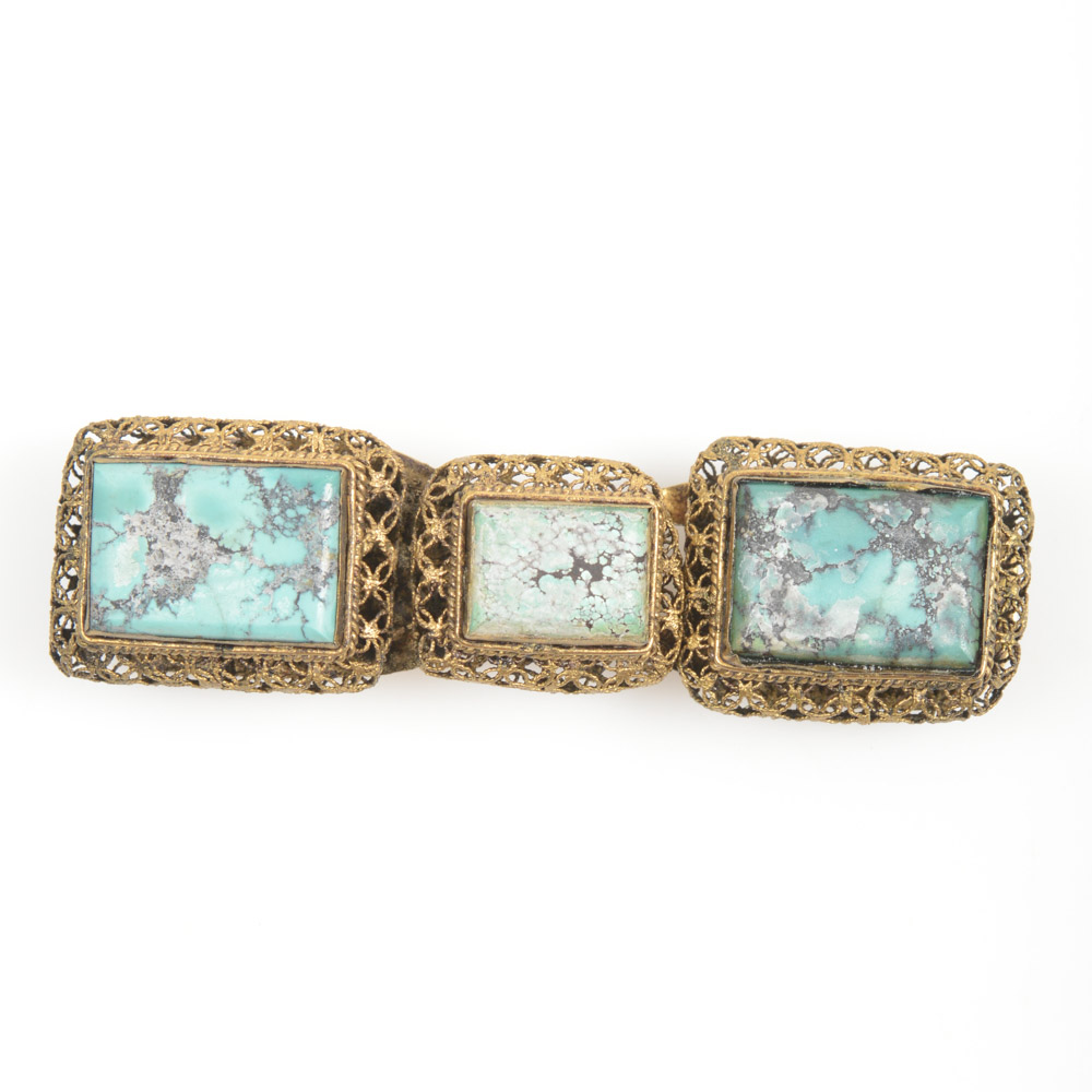 Antique Chinese Silver and Turquoise Buckle