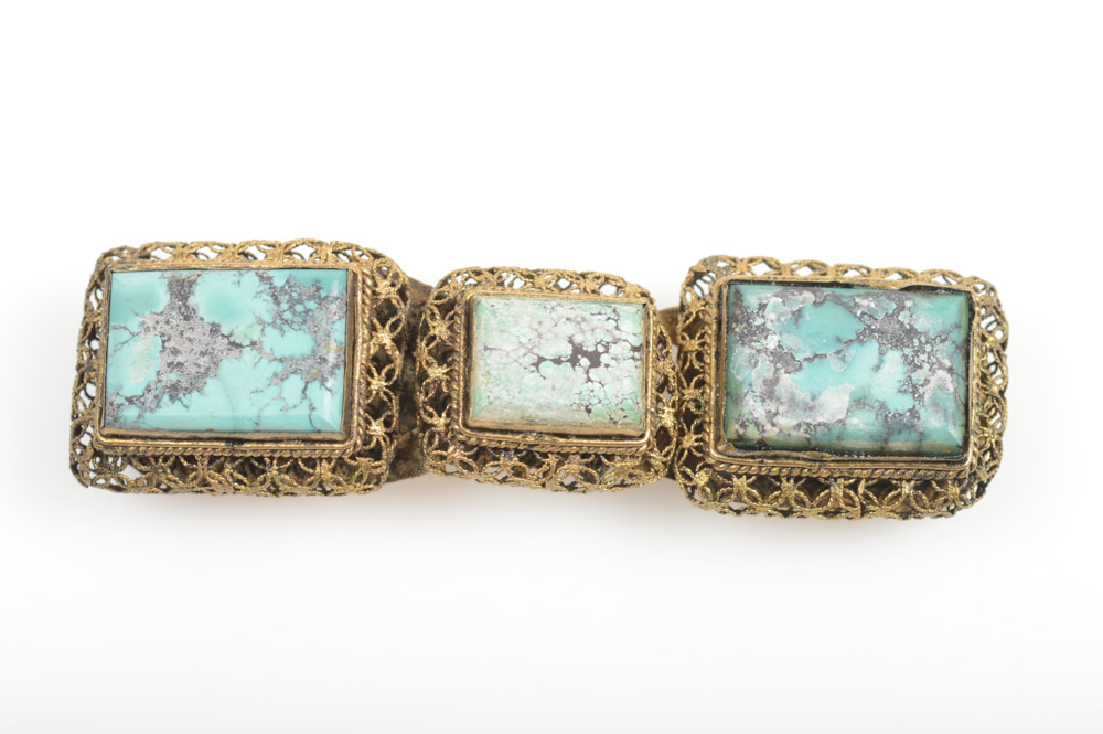 Antique Chinese Silver and Turquoise Buckle
