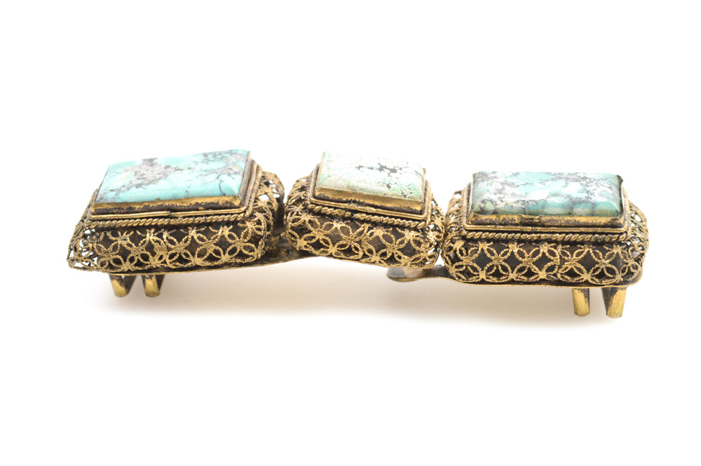 Antique Chinese Silver and Turquoise Buckle