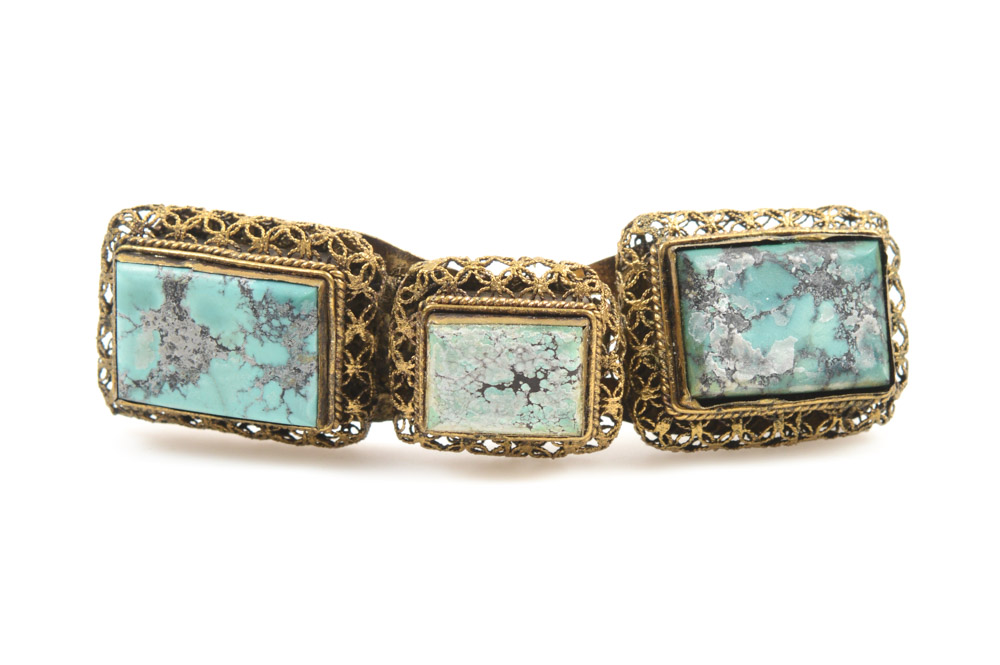 Antique Chinese Silver and Turquoise Buckle