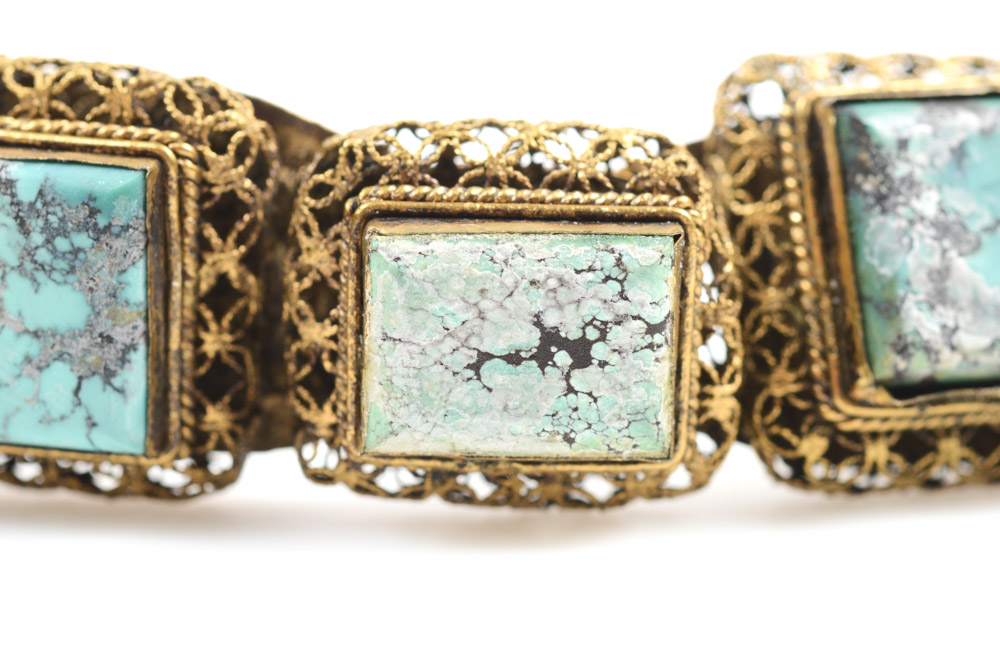 Antique Chinese Silver and Turquoise Buckle