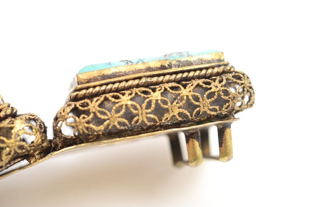 Antique Chinese Silver and Turquoise Buckle