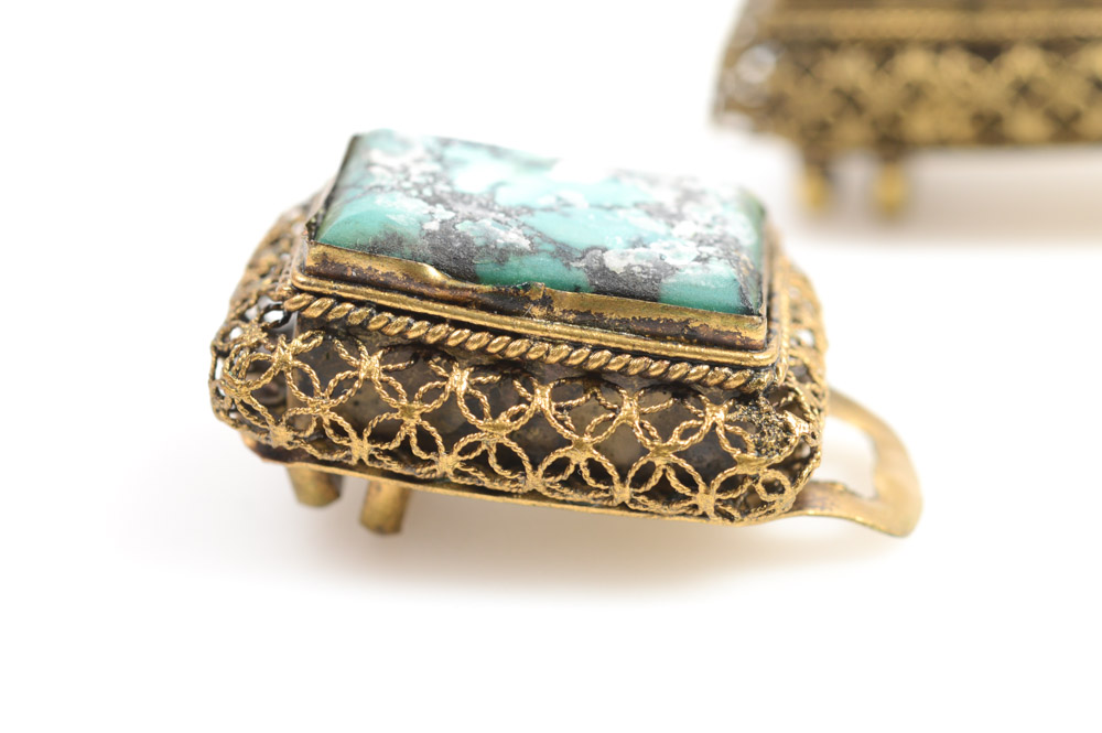 Antique Chinese Silver and Turquoise Buckle