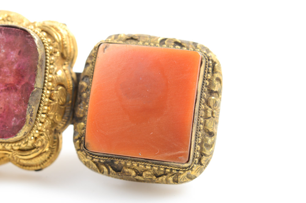 Antique Chinese Brass and Stone Buckle