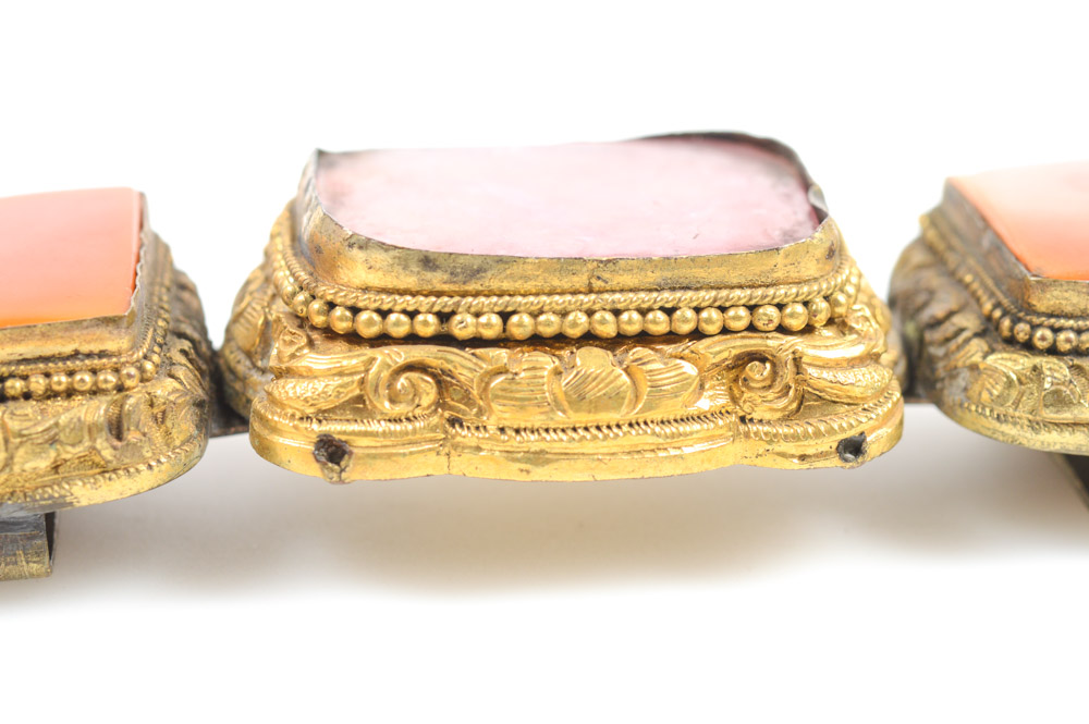 Antique Chinese Brass and Stone Buckle