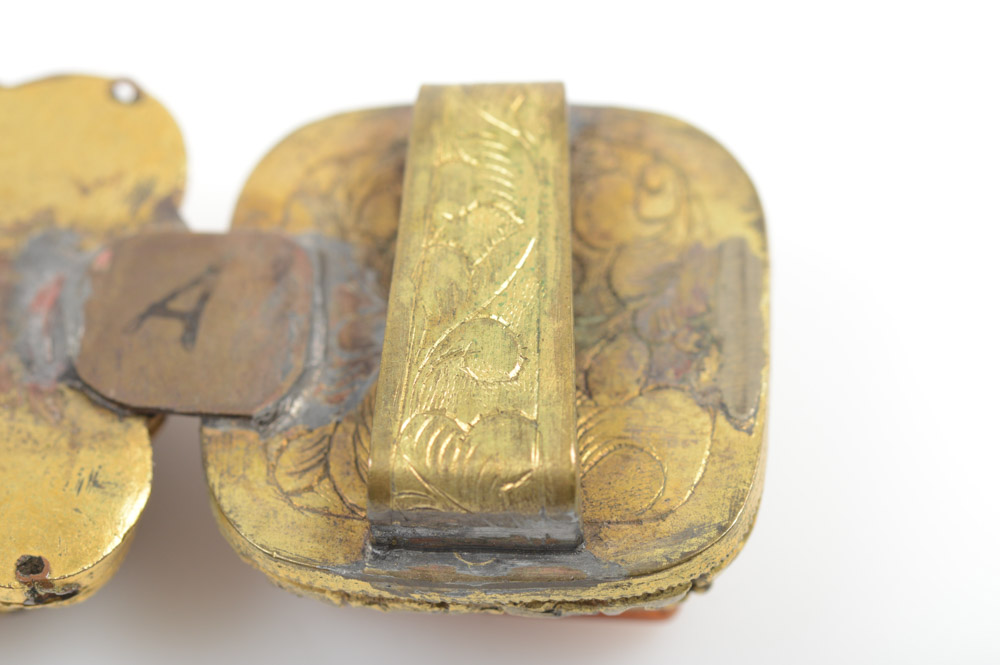 Antique Chinese Brass and Stone Buckle