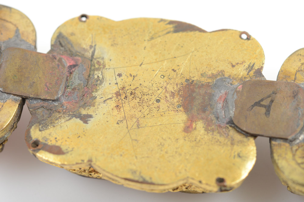 Antique Chinese Brass and Stone Buckle