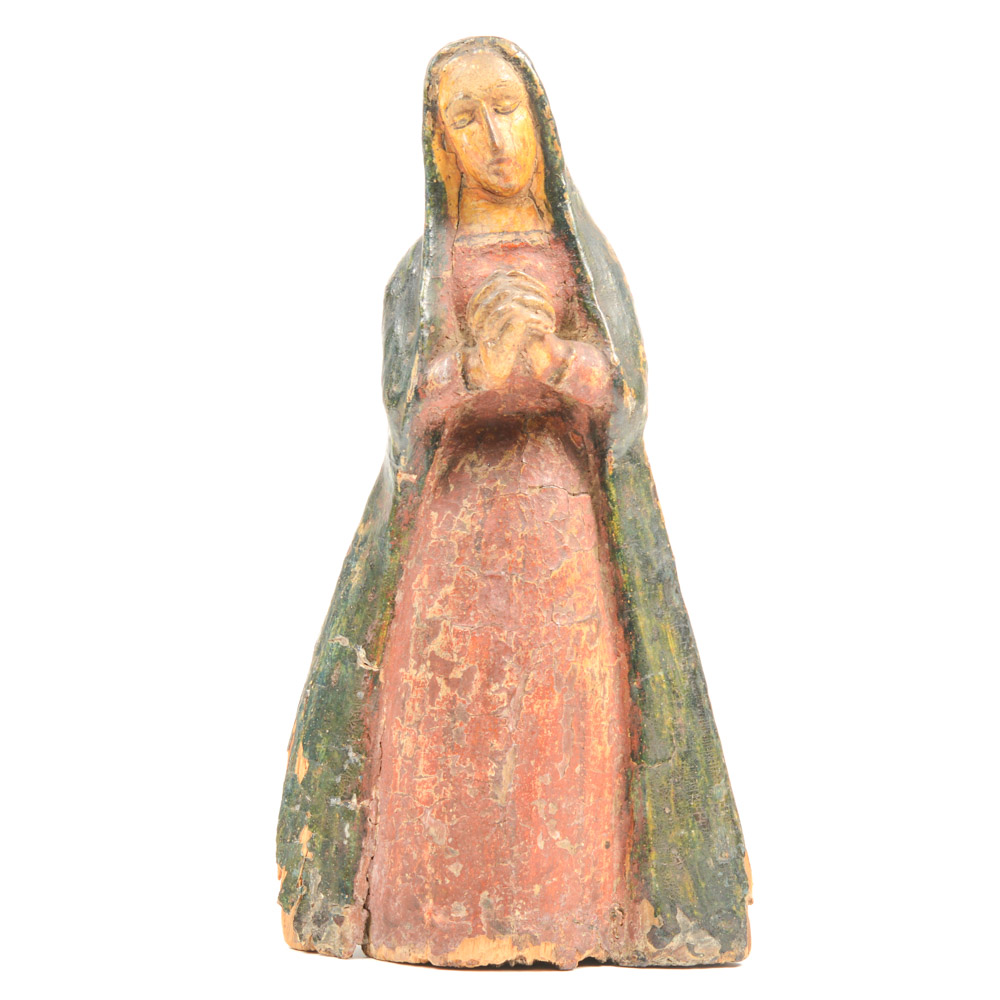 Antique Carved Santos Figure of the Blessed Virgin Mary