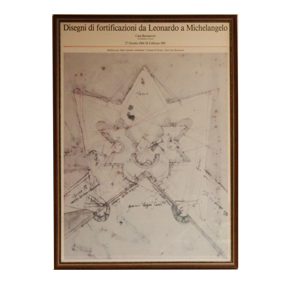 1984 Offset Lithograph Exhibition Poster After Michelangelo's Bastion Fort Design for Prato di Ognissanti