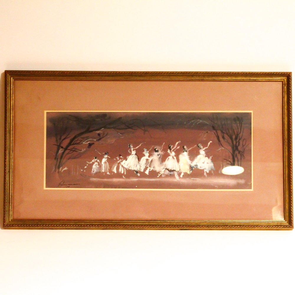 1954 Gouache Painting on Board of Ballerinas