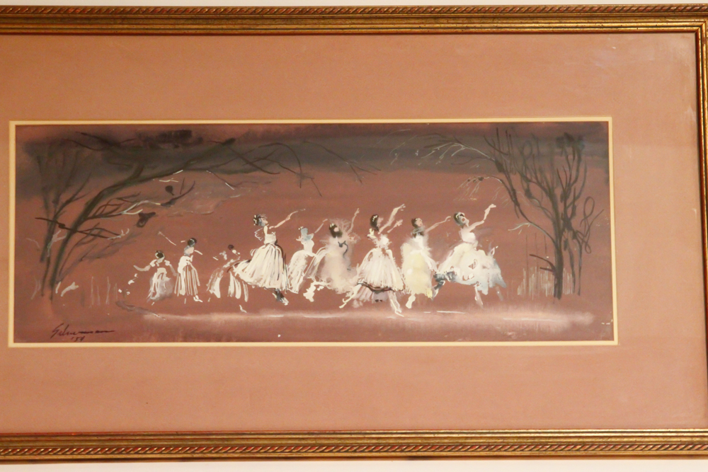 1954 Gouache Painting on Board of Ballerinas