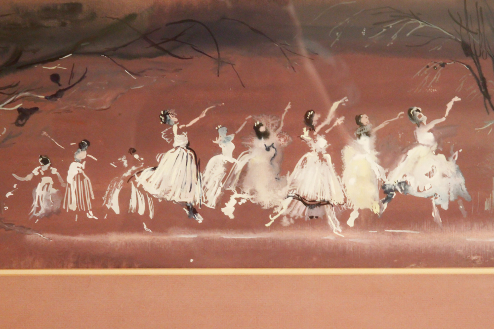 1954 Gouache Painting on Board of Ballerinas