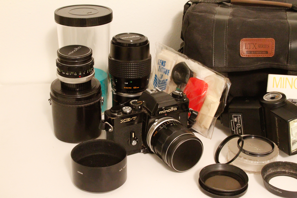 1970s Minolta XE-7 Camera, Lenses, and Accessories