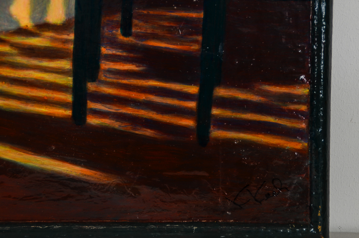 K. Koch Acrylic Painting On Board "Figures on a Balcony"