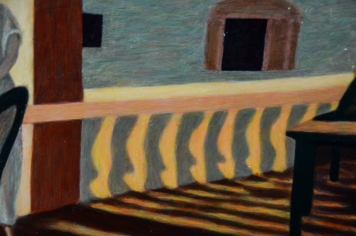 K. Koch Acrylic Painting On Board "Figures on a Balcony"