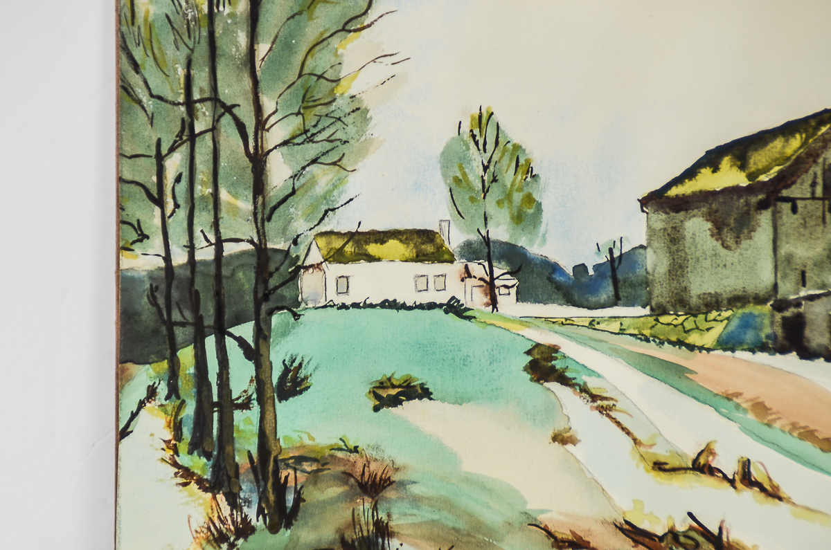 L. Aldous Watercolor and Pen and Ink on Paper "Farm Landscape"