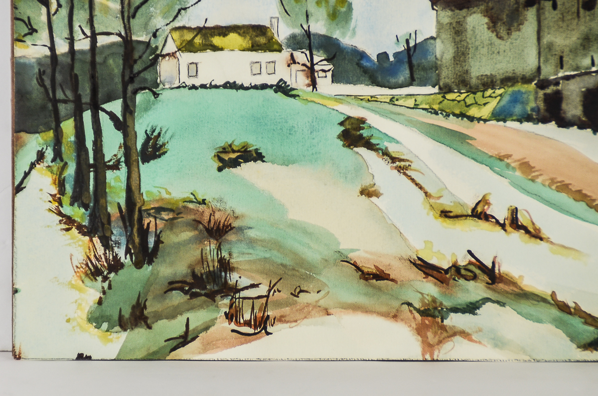 L. Aldous Watercolor and Pen and Ink on Paper "Farm Landscape"