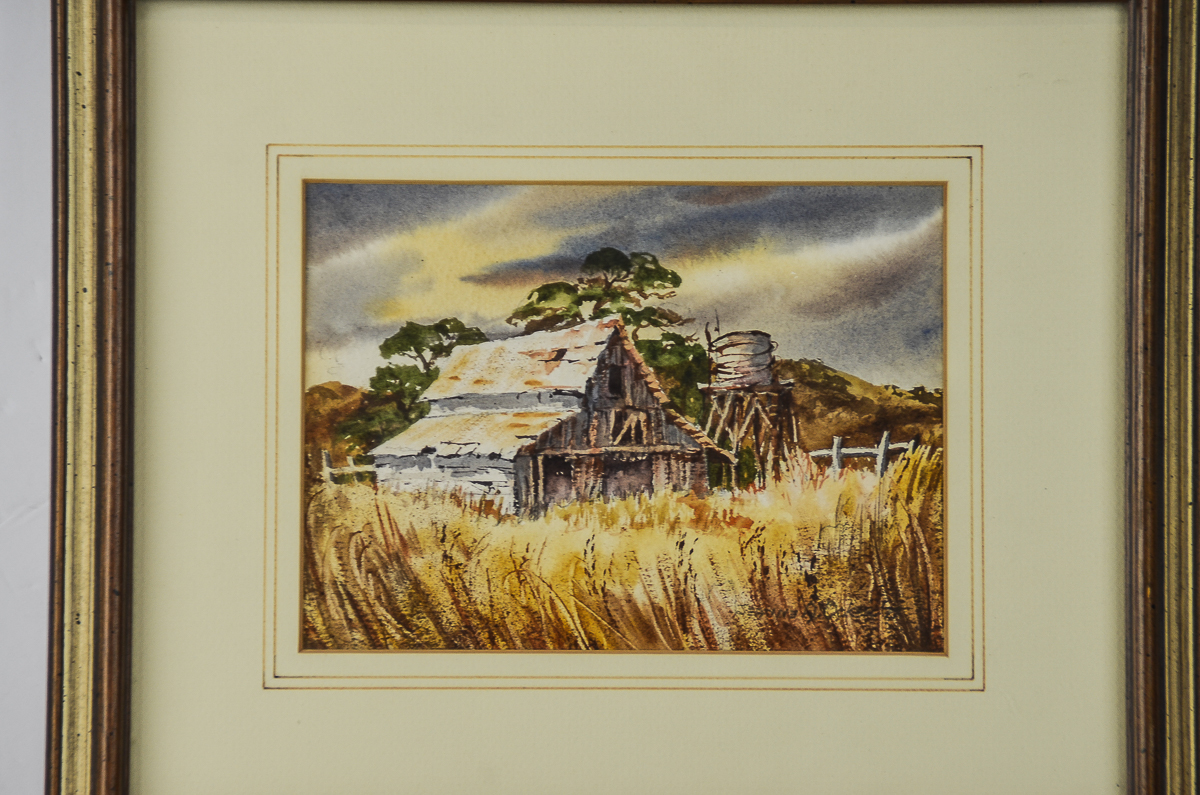 Jeanne A. Ocker Watercolor Painting on Paper "Carmel Valley Barn"