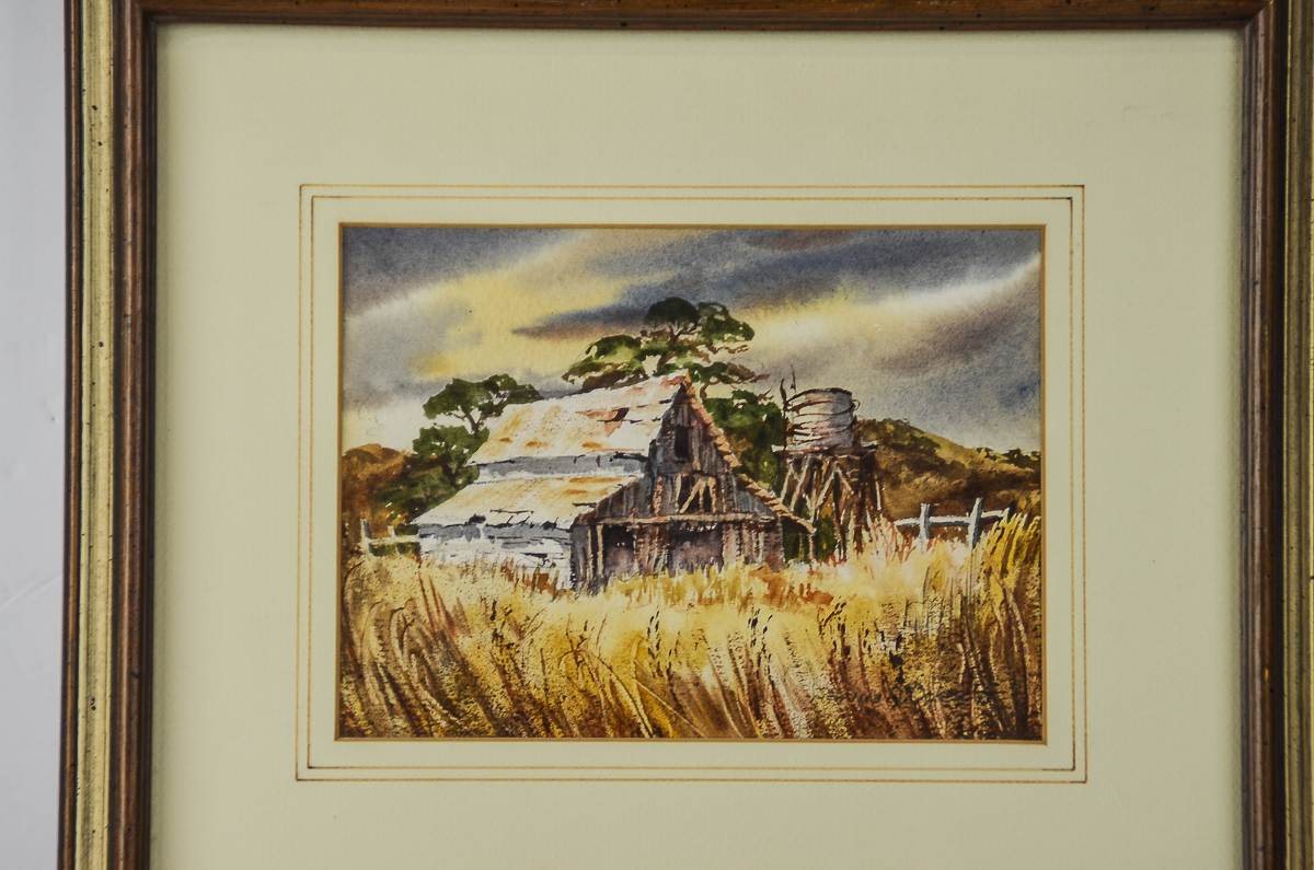 Jeanne A. Ocker Watercolor Painting on Paper "Carmel Valley Barn"