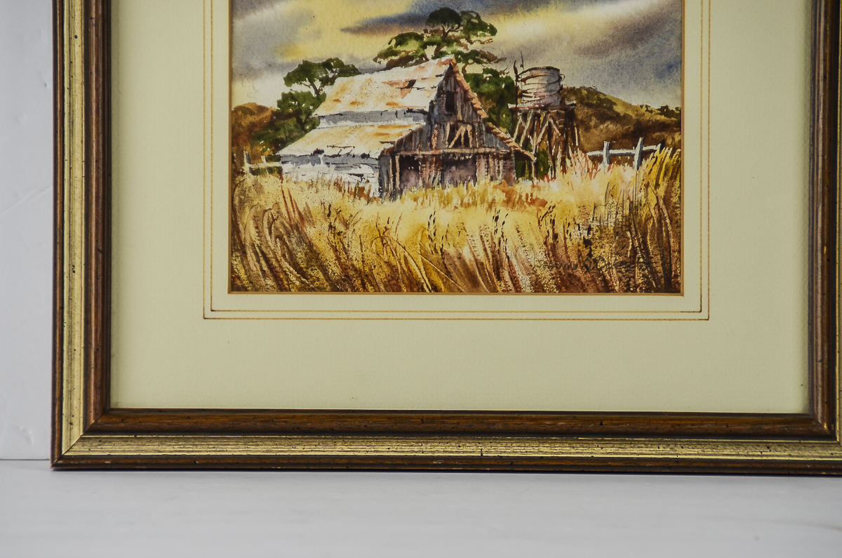 Jeanne A. Ocker Watercolor Painting on Paper "Carmel Valley Barn"