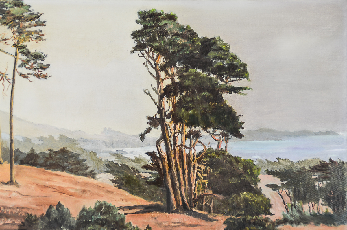 George D. Young Oil Painting on Canvas "Autumn Hillside, Sonoma Coast"