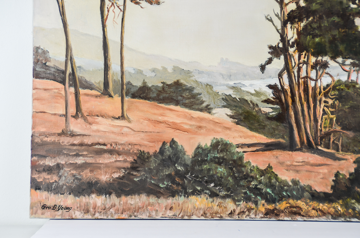 George D. Young Oil Painting on Canvas "Autumn Hillside, Sonoma Coast"