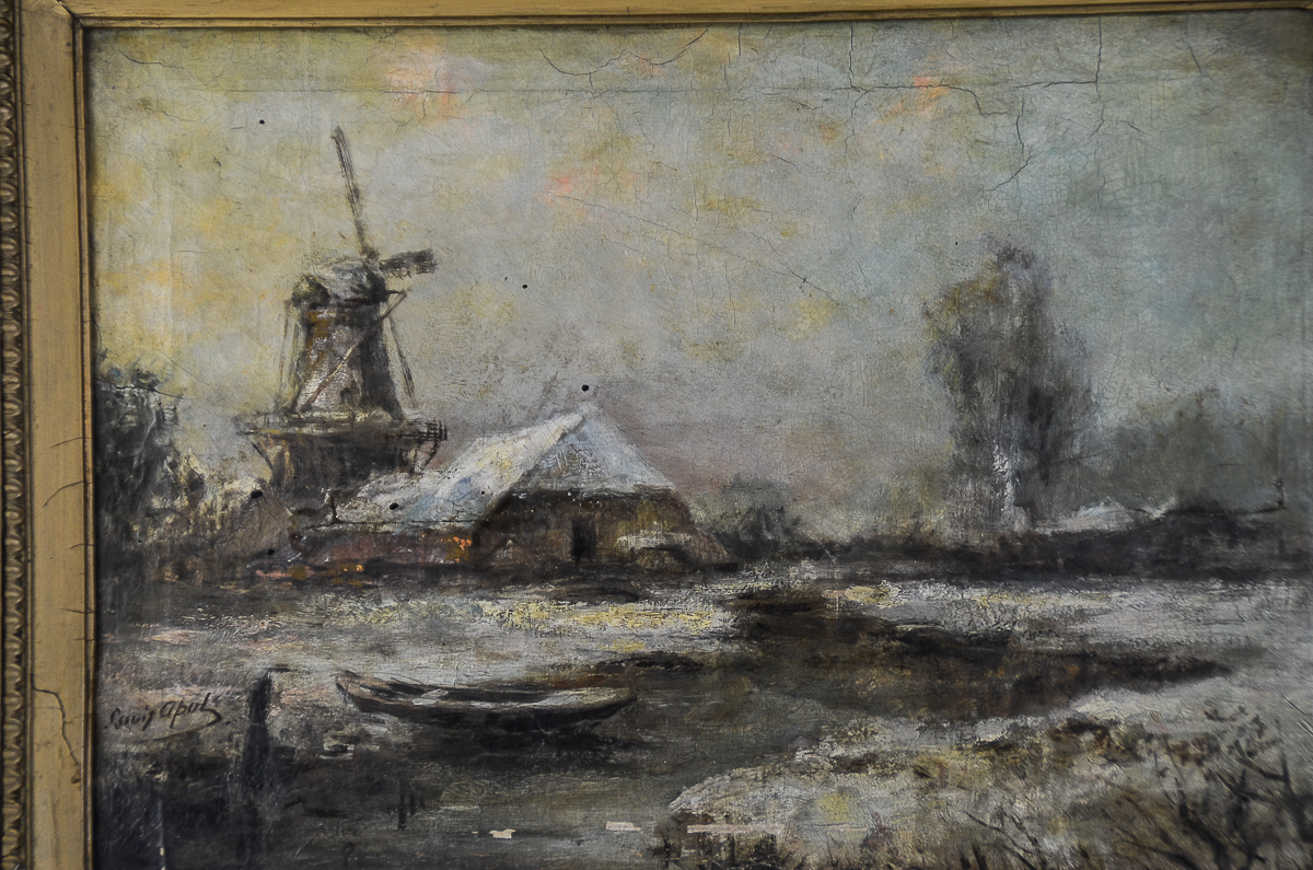 Louis Apol Oil Painting on Canvas of Dutch Winter Landscape