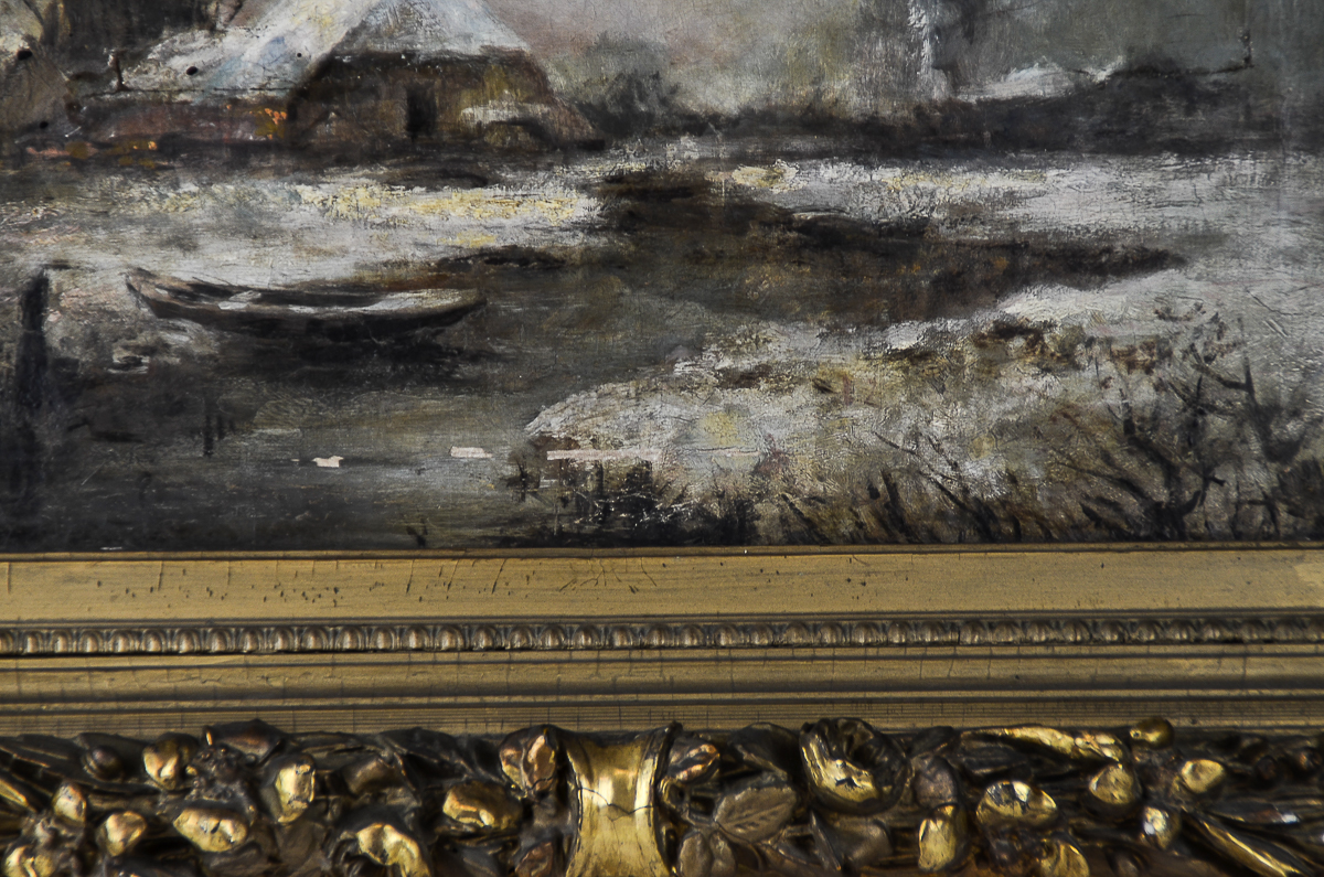 Louis Apol Oil Painting on Canvas of Dutch Winter Landscape