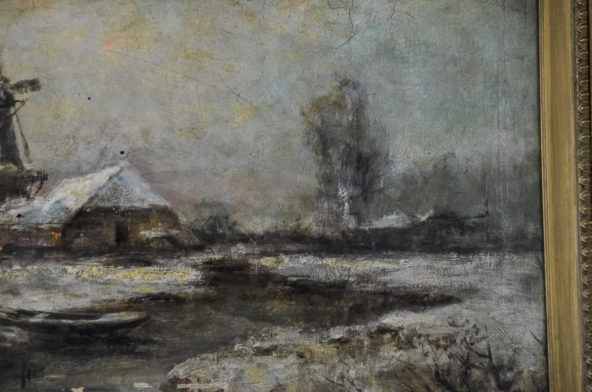 Louis Apol Oil Painting on Canvas of Dutch Winter Landscape