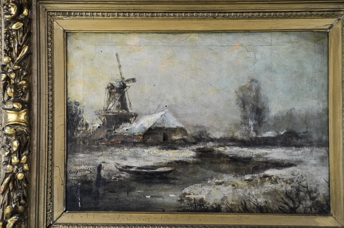 Louis Apol Oil Painting on Canvas of Dutch Winter Landscape