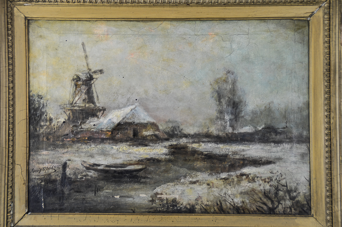Louis Apol Oil Painting on Canvas of Dutch Winter Landscape