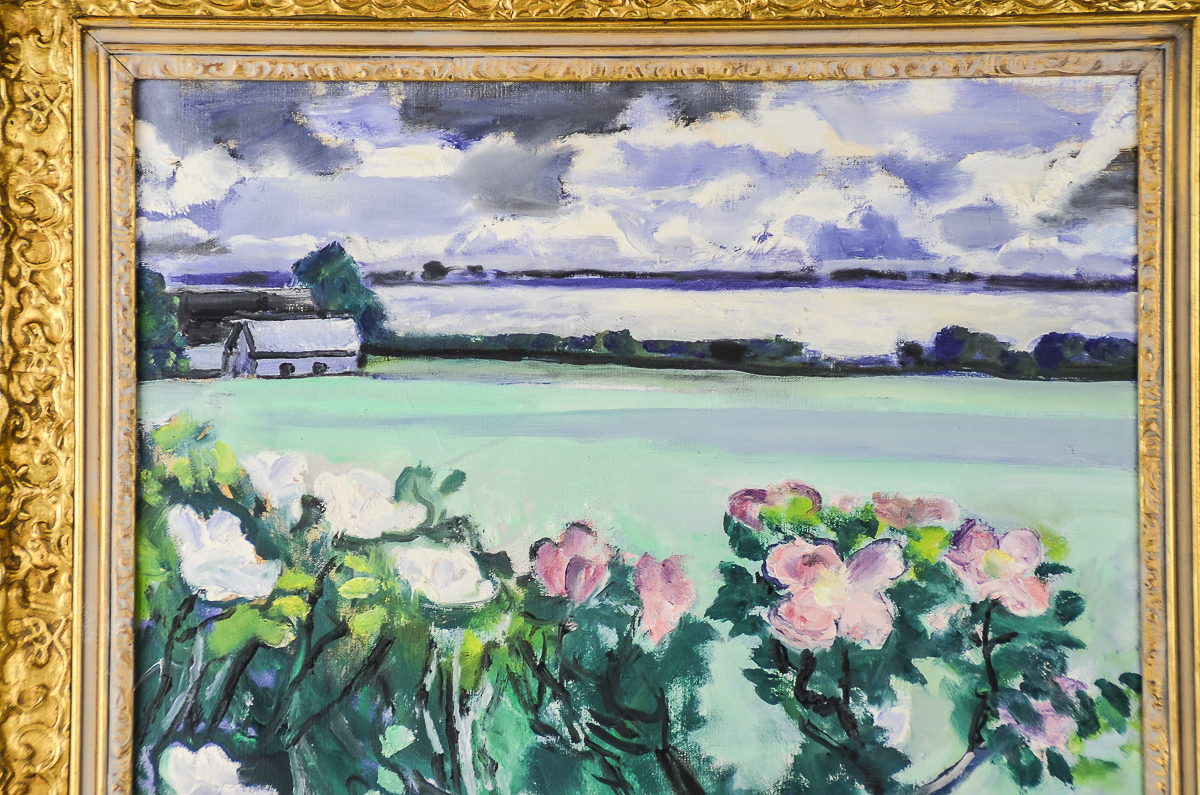 Thorvald Hagedorn-Olsen Oil Painting on Canvas "Evening Landscape with Roses"