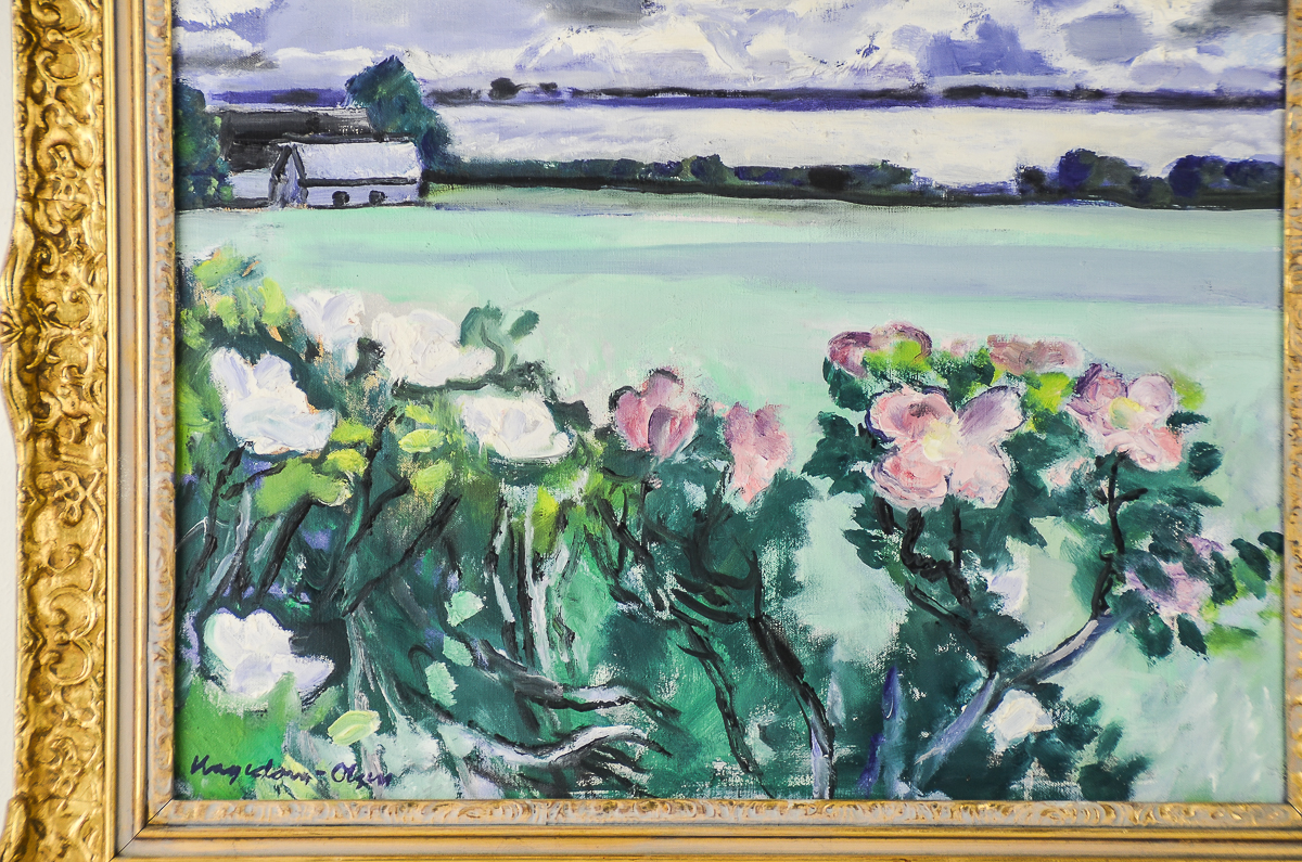 Thorvald Hagedorn-Olsen Oil Painting on Canvas "Evening Landscape with Roses"