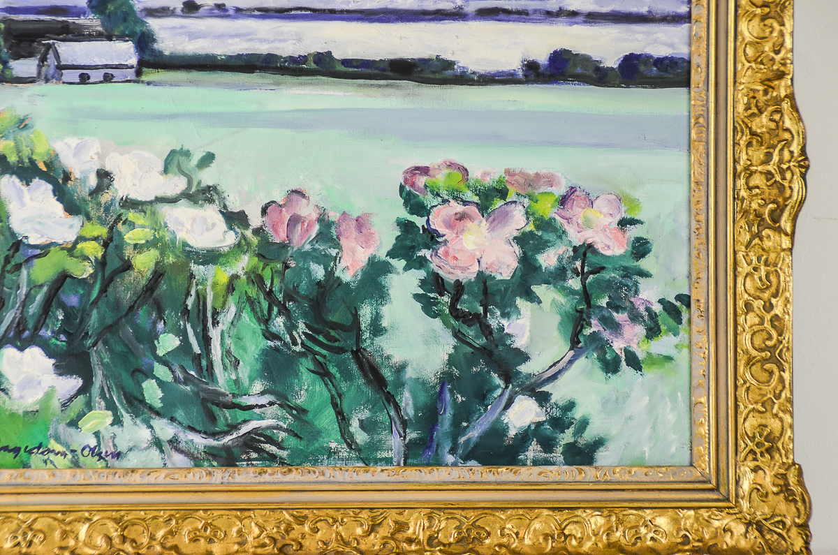 Thorvald Hagedorn-Olsen Oil Painting on Canvas "Evening Landscape with Roses"