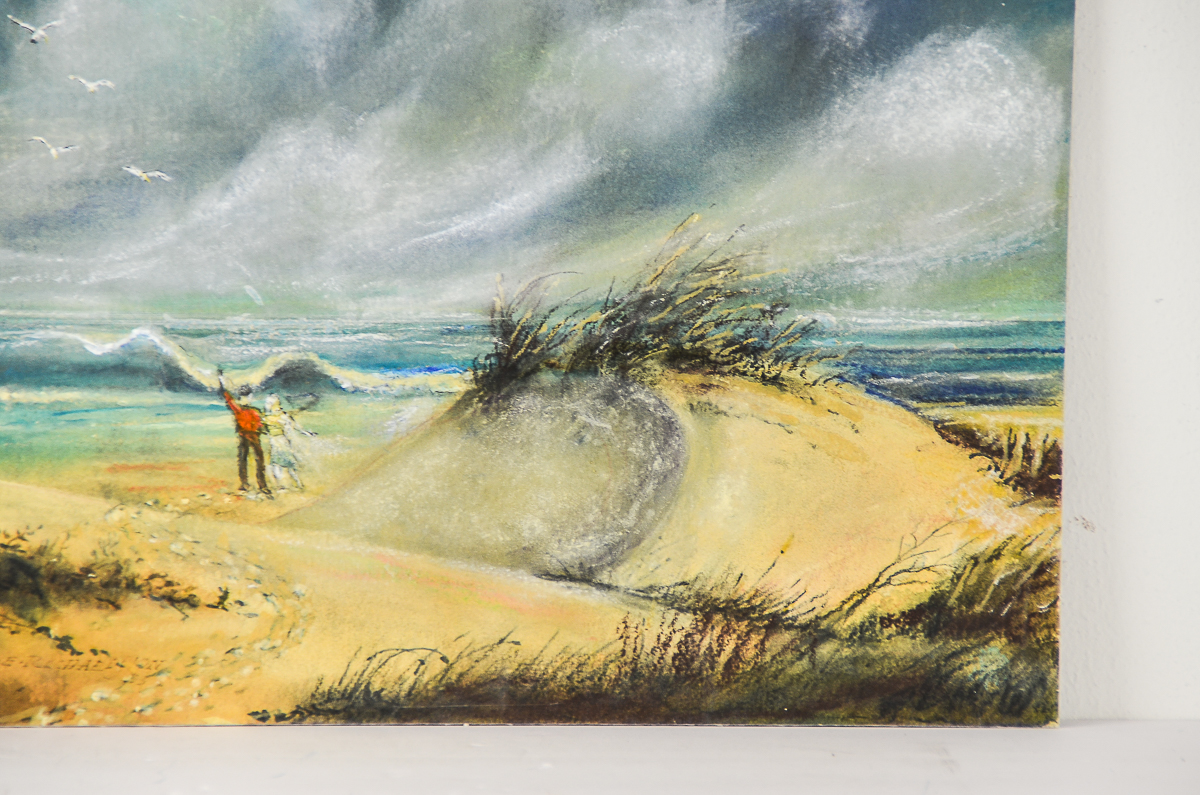 W.E. Rachaelson Mixed Media on Paperboard "Figures on the Shore"