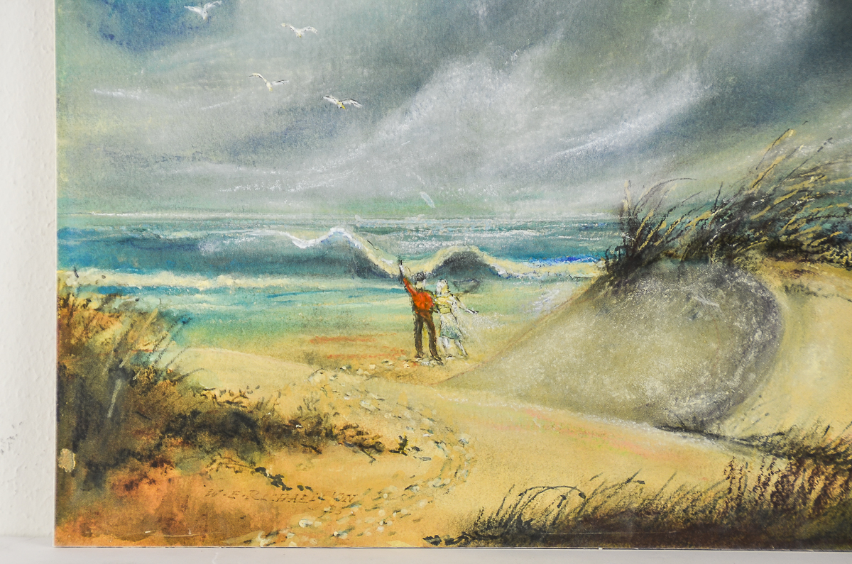 W.E. Rachaelson Mixed Media on Paperboard "Figures on the Shore"