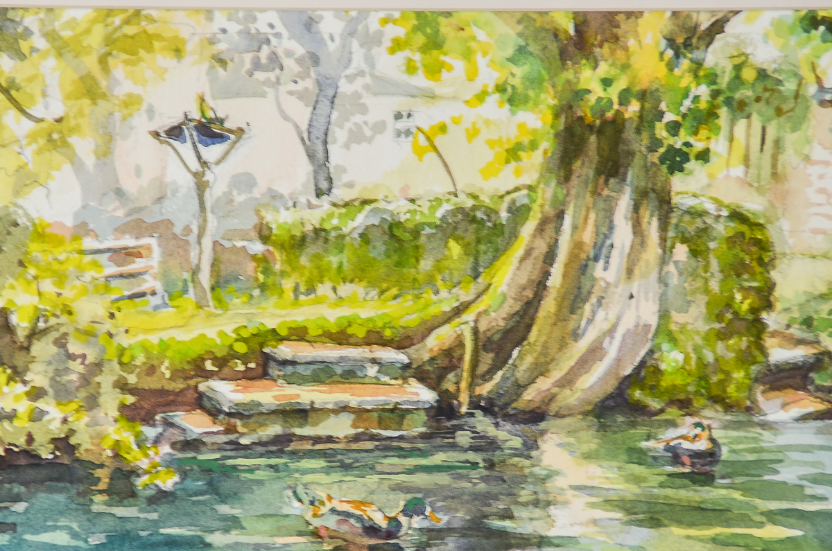 Ann Thermann Mixed Media Painting on Paper "Broadway, England" by Ann Thermann