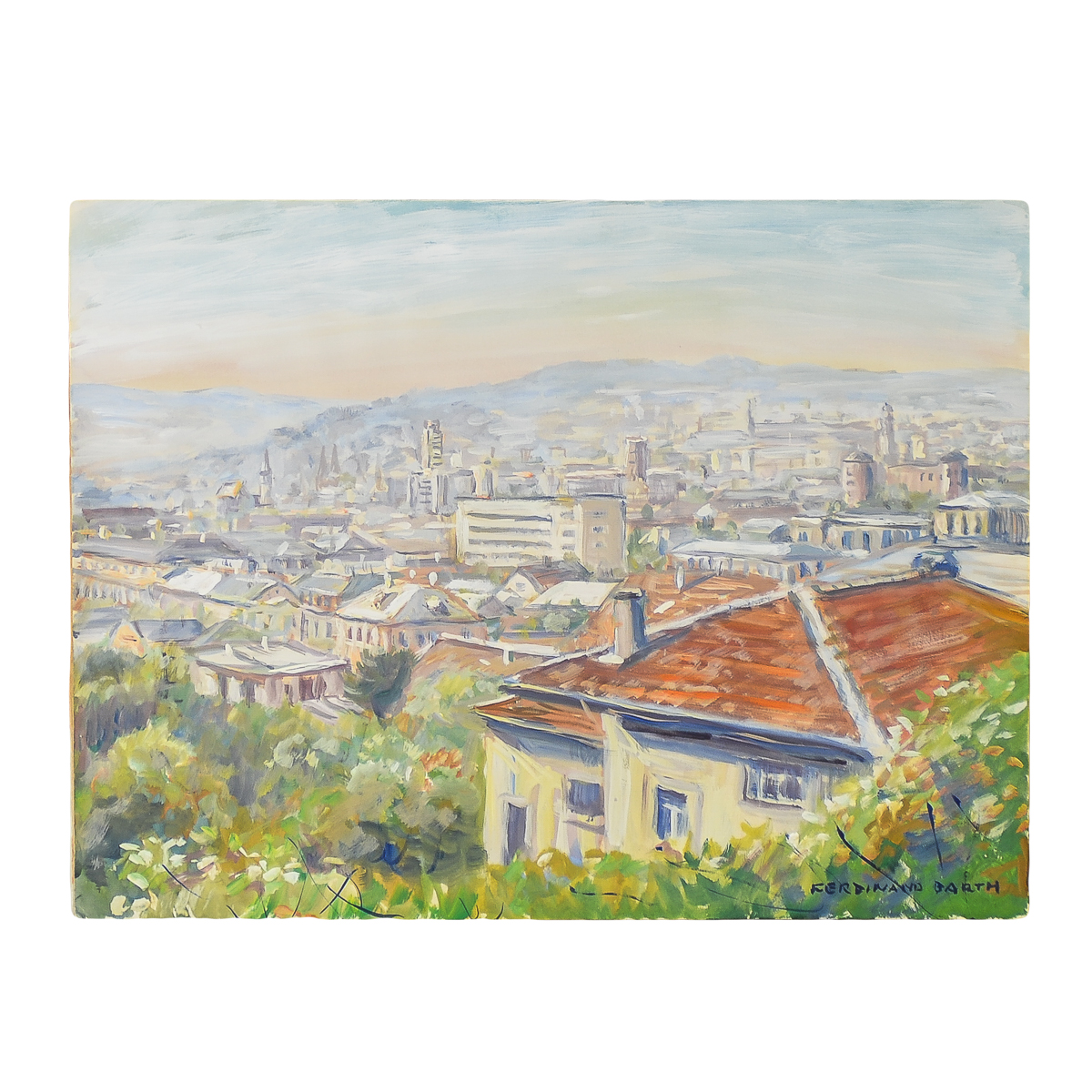 Ferdinand Barth Tempera Painting on Paper "Downtown"