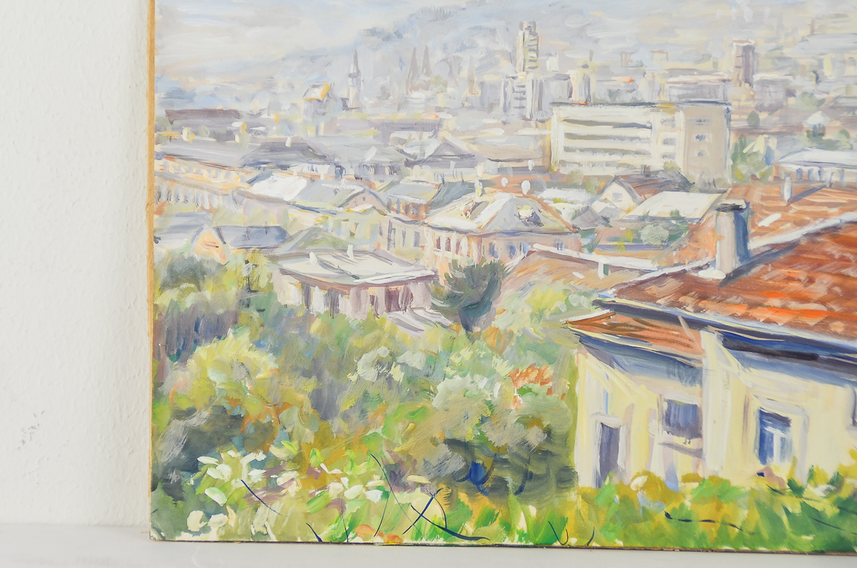 Ferdinand Barth Tempera Painting on Paper "Downtown"