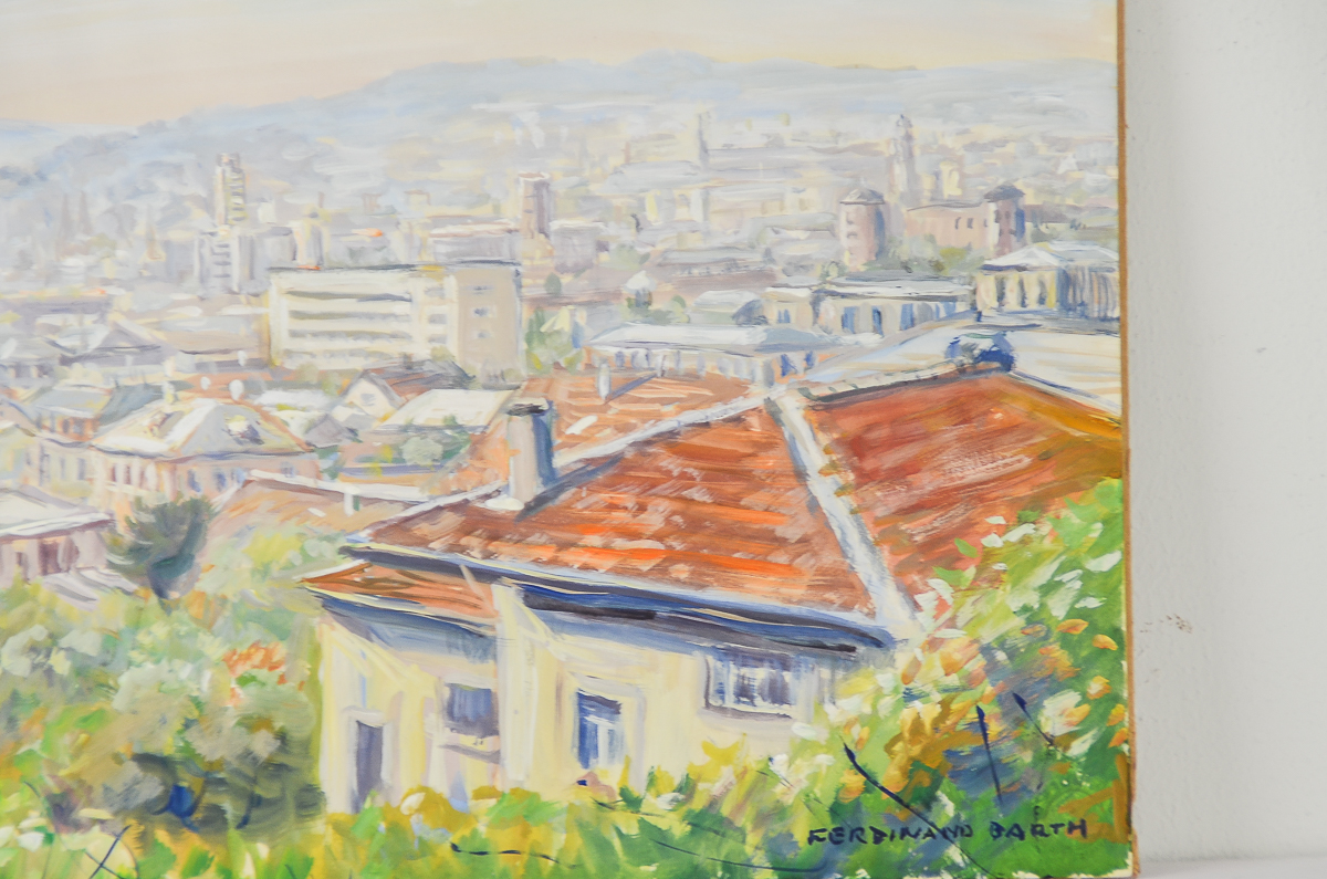 Ferdinand Barth Tempera Painting on Paper "Downtown"