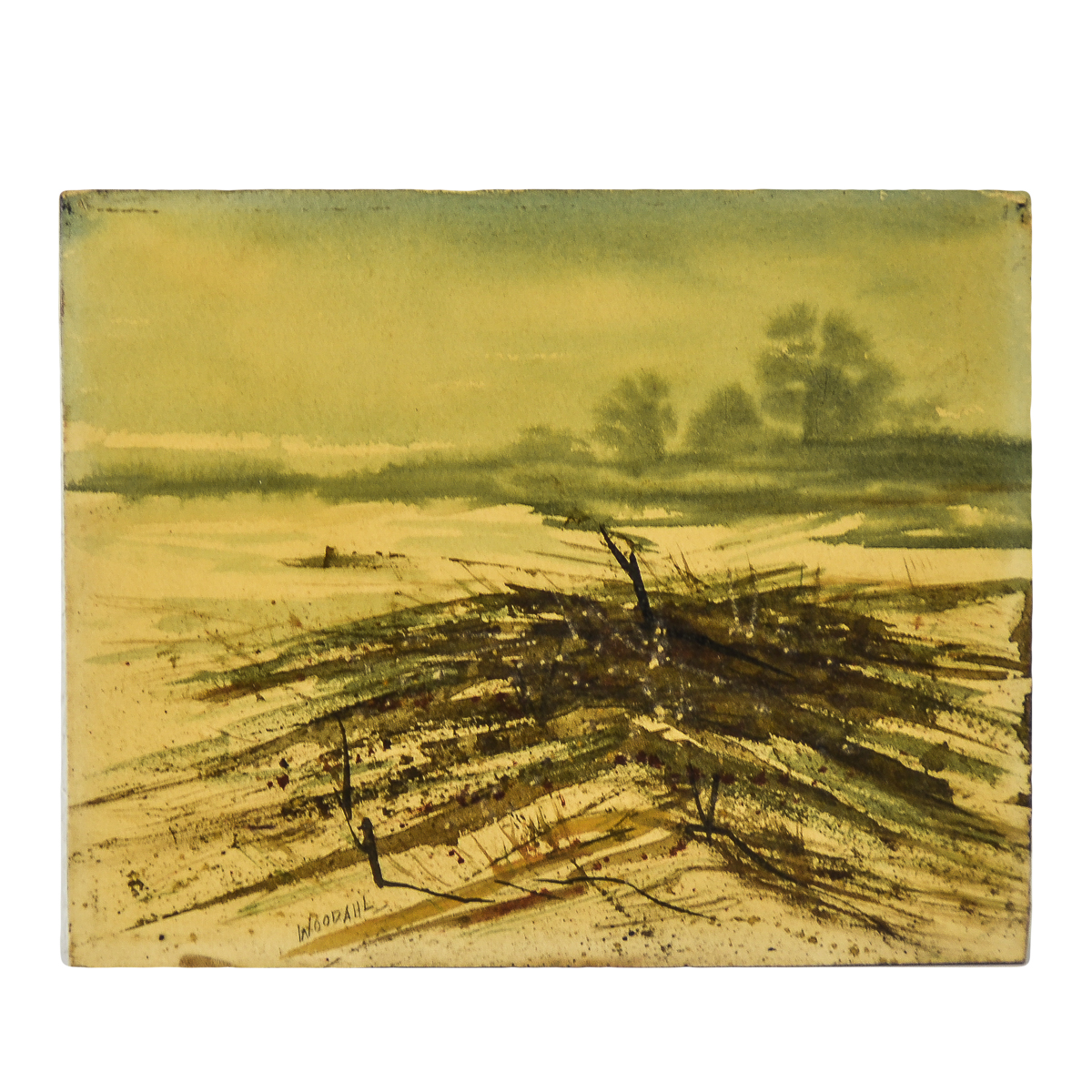 Francis Woodahl Watercolor Painting on Card "Winter Landscape"