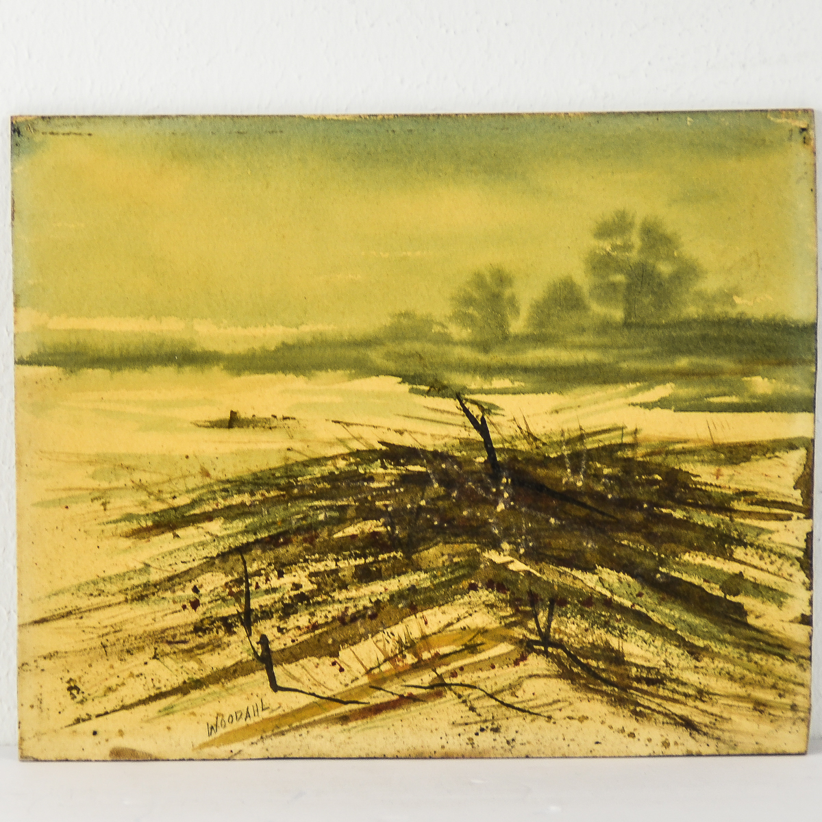 Francis Woodahl Watercolor Painting on Card "Winter Landscape"