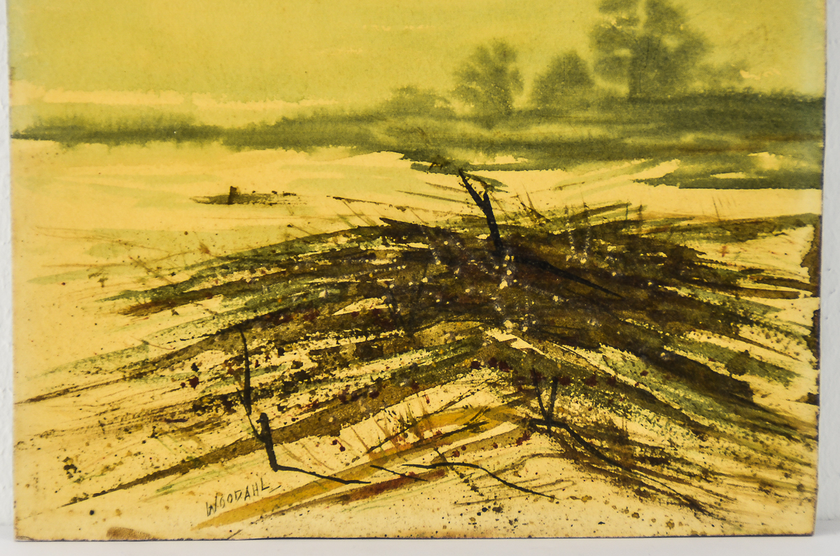 Francis Woodahl Watercolor Painting on Card "Winter Landscape"