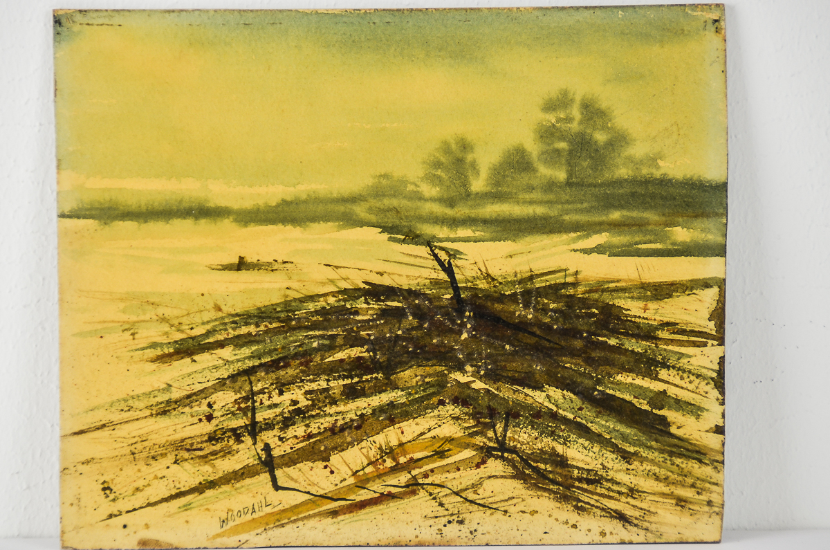 Francis Woodahl Watercolor Painting on Card "Winter Landscape"