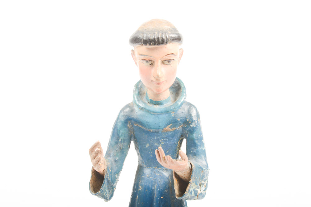 Antique Carved Santos Figure of a Tonsured Saint