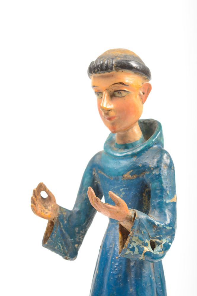 Antique Carved Santos Figure of a Tonsured Saint